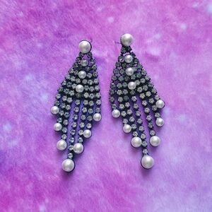 Silver and Faux Pearl Drop Earrings